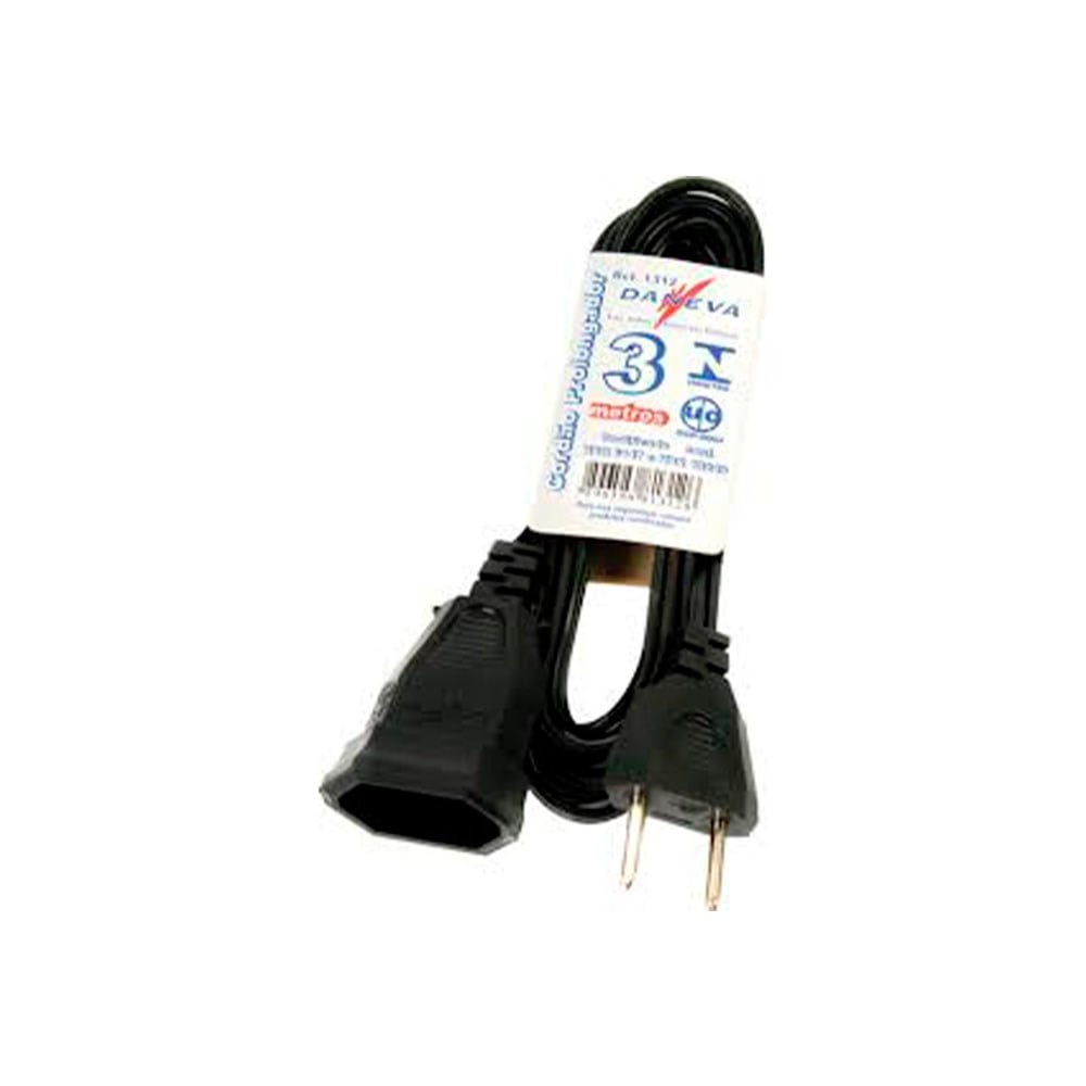 Extensão Daneva Prolongador Macho Fêmea 2 Polos Paralelo Preta 3M10A DN1312